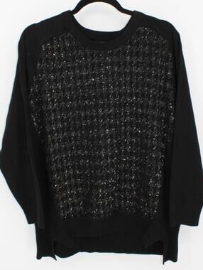 Alfani XL $89 Black Silver Sequin Front Pullover Sweater 3/4 Sleeve Hi Low Hem